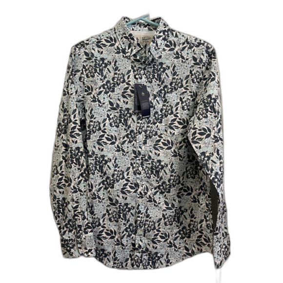 NWT Penguin White Blue Floral Long Sleeve Button Up Shirt Top Mens Size Small - Picture 2 of 10